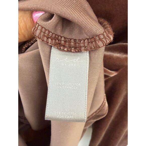 BKE Brown Velvet Ruched Button Front Top Long Sleeve Size M - Picture 6 of 8